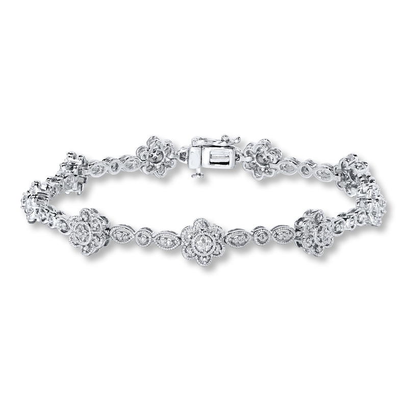 Main Image 1 of Previously Owned Diamond Bracelet 1/10 ct tw Round-cut Sterling Silver 7.5&quot;