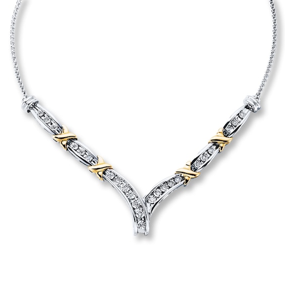 Previously Owned Diamond Necklace 1/5 ct tw Round-cut Sterling Silver & 10K Yellow Gold