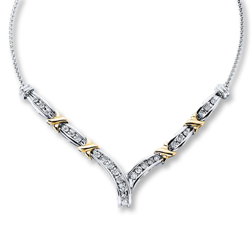 Main Image 1 of Previously Owned Diamond Necklace 1/5 ct tw Round-cut Sterling Silver & 10K Yellow Gold