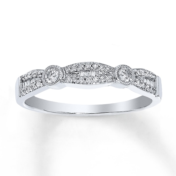 Previously Owned Diamond Anniversary Band 1/5 cttw Round & Baguette 10K White Gold