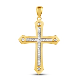 Previously Owned Men's Diamond Cross Pendant 1/5 ct tw Round-cut 10K Yellow Gold
