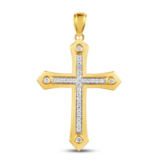 Previously Owned Men's Diamond Cross Pendant 1/5 ct tw Round-cut 10K Yellow Gold