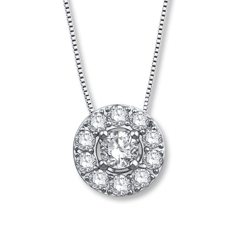 Main Image 1 of Previously Owned Diamond Necklace 1/2 ct tw Round-cut 14K White Gold