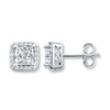 Thumbnail Image 1 of Previously Owned Diamond Stud Earrings 3/4 ct tw Princess/Round-cut 14K White Gold