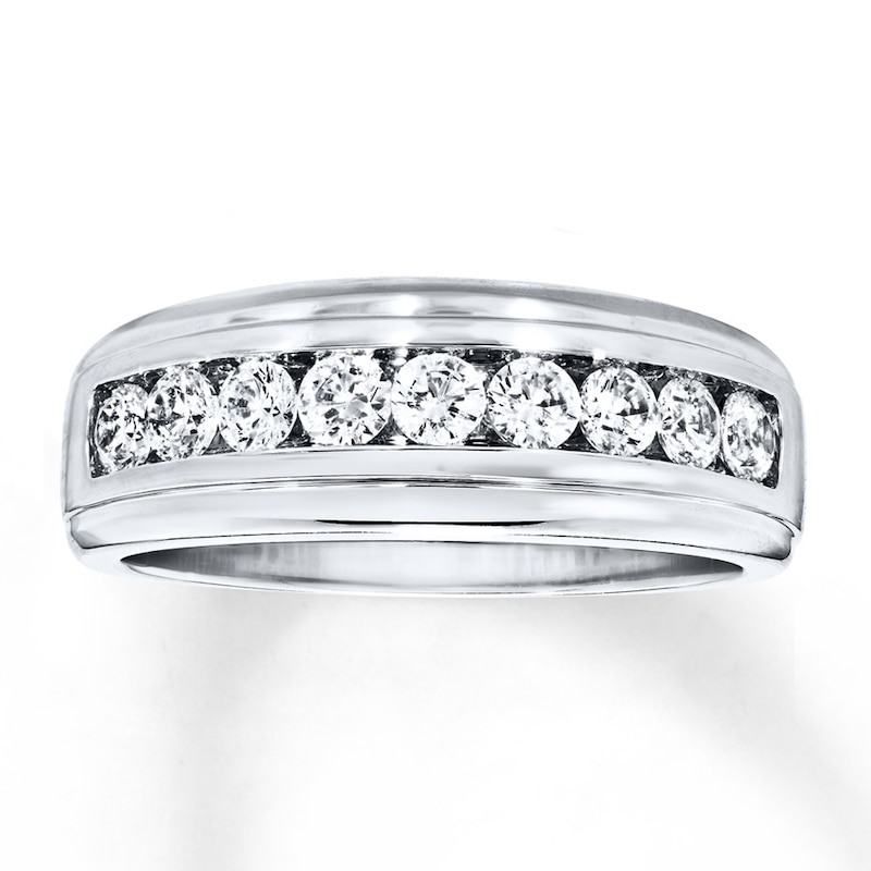 Main Image 1 of Previously Owned Men's Diamond Wedding Band 1 ct tw Round-cut 14K White Gold