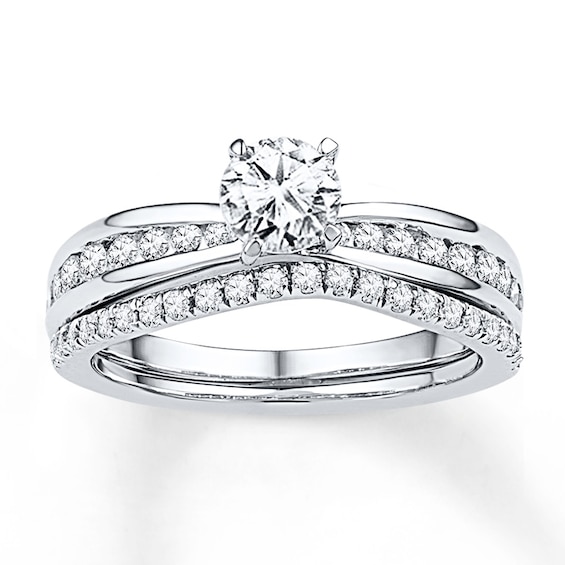 Previously Owned Diamond Bridal Set 7/8 ct tw Round-cut 14K White Gold