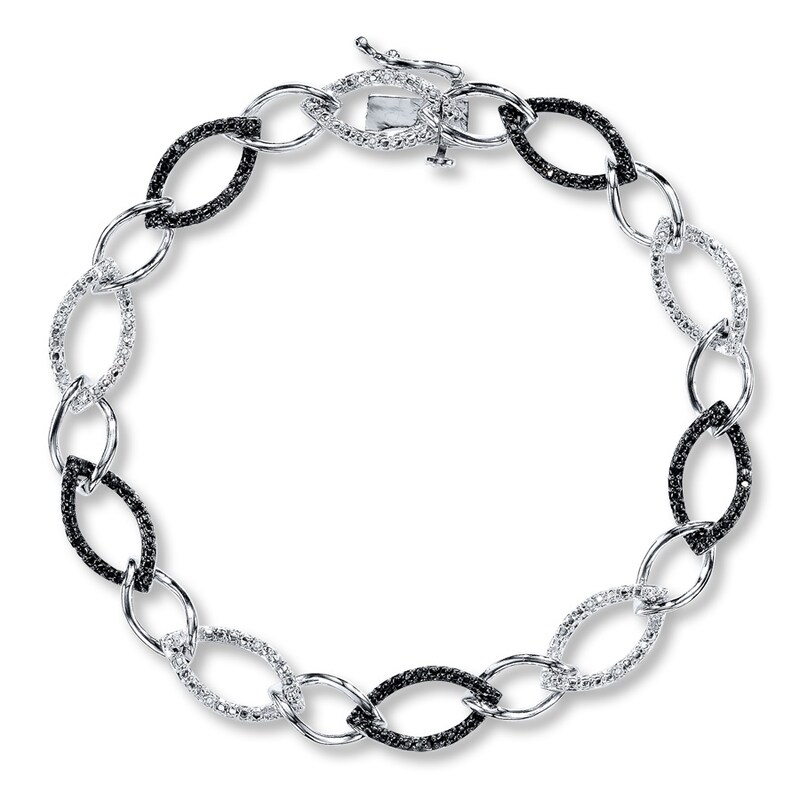 Main Image 2 of Previously Owned Black & White Diamond Bracelet 1/10 ct tw Sterling Silver