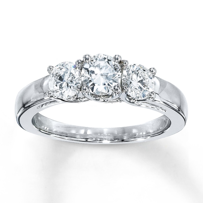 Main Image 1 of Previously Owned 3-Stone Diamond Ring 1 ct tw Round-cut 14K White Gold