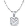Thumbnail Image 1 of Previously Owned Diamond Necklace 1 ct tw Princess-cut & Round 14K White Gold