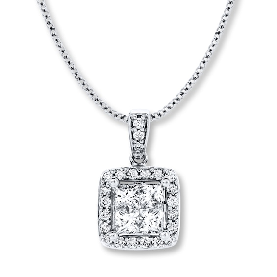 Previously Owned Diamond Necklace 1 ct tw Princess-cut & Round 14K White Gold