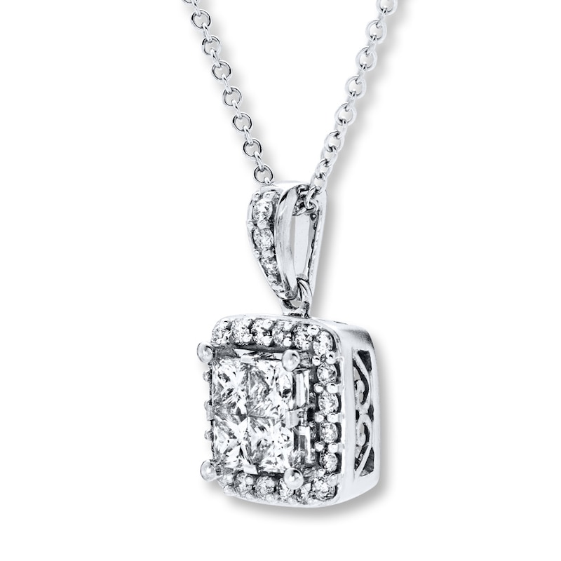 Main Image 3 of Previously Owned Diamond Necklace 1 ct tw Princess-cut & Round 14K White Gold