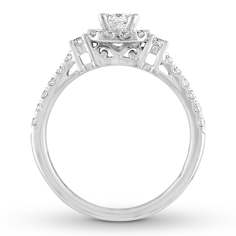 Previously Owned THE LEO Diamond Engagement Ring 3/4 ct tw Princess & Round-cut 14K White Gold