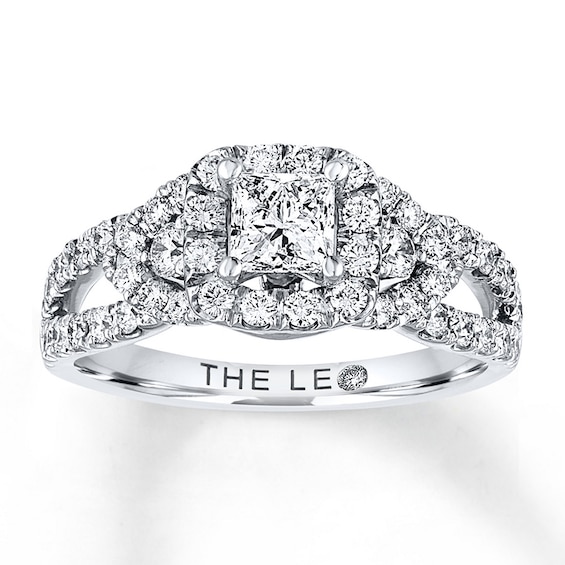 Previously Owned Leo Diamond Engagement Ring 1-1/8 ct tw Princess & Round-cut 14K White Gold