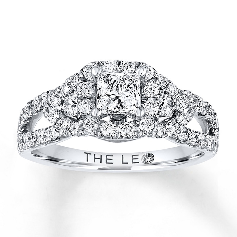 Main Image 1 of Previously Owned Leo Diamond Engagement Ring 1-1/8 ct tw Princess & Round-cut 14K White Gold