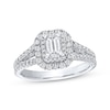 Thumbnail Image 0 of Previously Owned Diamond Ring 1-1/3 ct tw Emerald/Round-cut Diamonds 14K White Gold