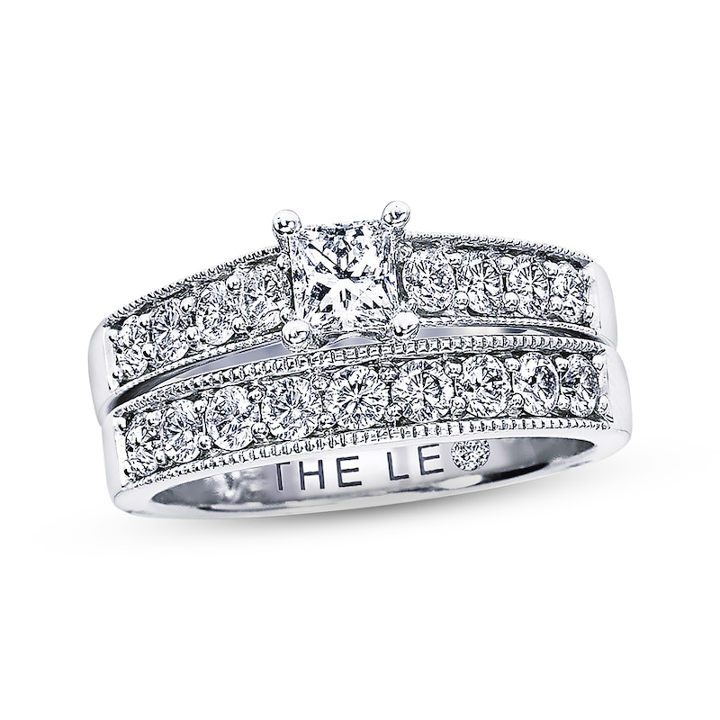 Previously Owned THE LEO Diamond Bridal Set 1-1/4 ct tw Princess & Round-Cut 14K White Gold/Platinum