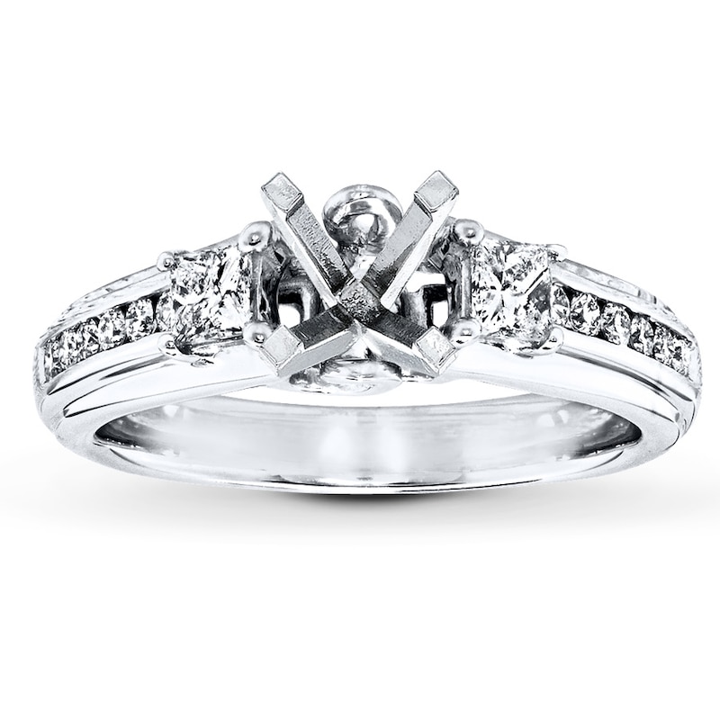 Previously Owned Diamond Engagement Ring Setting 1/2 ct tw Round & Princess-cut 14K White Gold