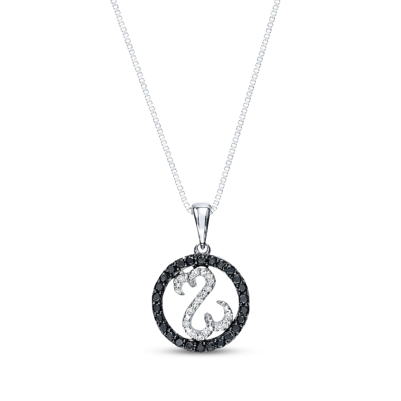 Previously Owned Black & White Diamond Circle Necklace 1/6 ct tw Round-cut Sterling Silver 18"