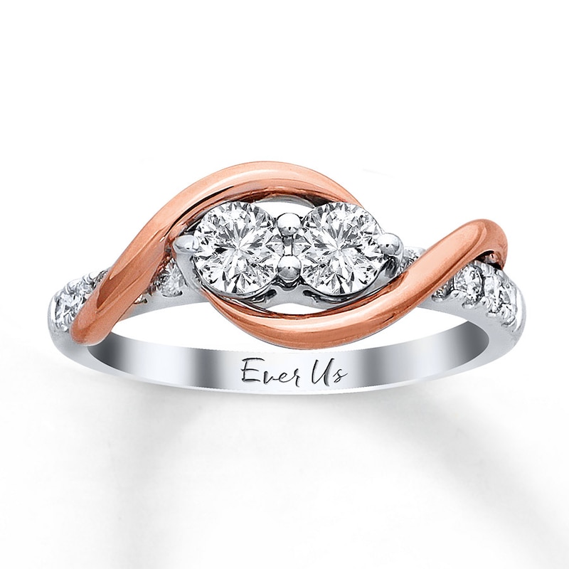 Main Image 1 of Previously Owned Ever Us Two-Stone Anniversary Ring 3/4 ct tw Round-cut Diamonds 14K Two-Tone Gold