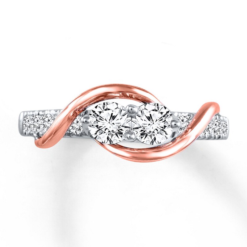 Main Image 4 of Previously Owned Ever Us Two-Stone Anniversary Ring 3/4 ct tw Round-cut Diamonds 14K Two-Tone Gold