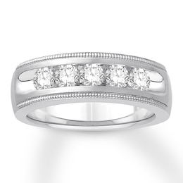 Previously Owned Men's Diamond Wedding Band 1 ct tw Round-cut 14K White Gold
