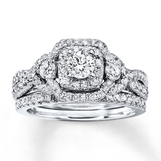 Previously Owned Diamond Bridal Set 1-1/8 ct tw Round-cut 14K White Gold