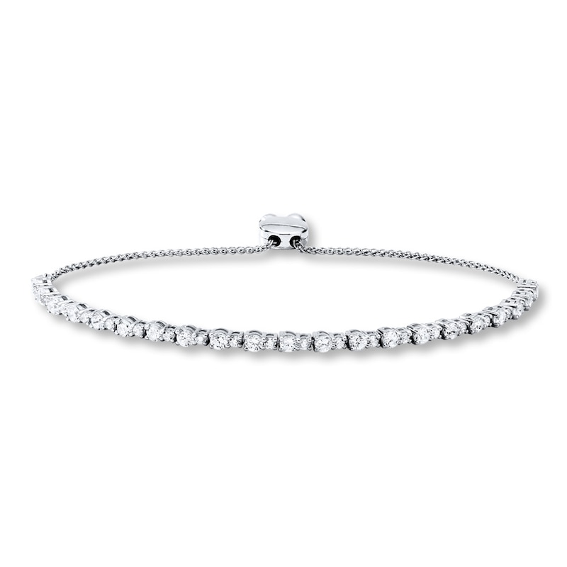 Main Image 1 of Previously Owned Diamond Bolo Bracelet 3 ct tw Round-cut 14K White Gold 9.5&quot;