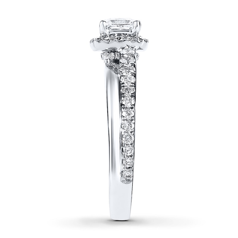 Main Image 3 of Previously Owned Engagement Ring 1 ct tw Princess & Round-cut Diamonds 14K White Gold