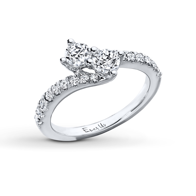 Main Image 3 of Previously Owned Ever Us Two-Stone Ring 1 ct tw Round-cut Diamonds 14K White Gold - Size 10.5