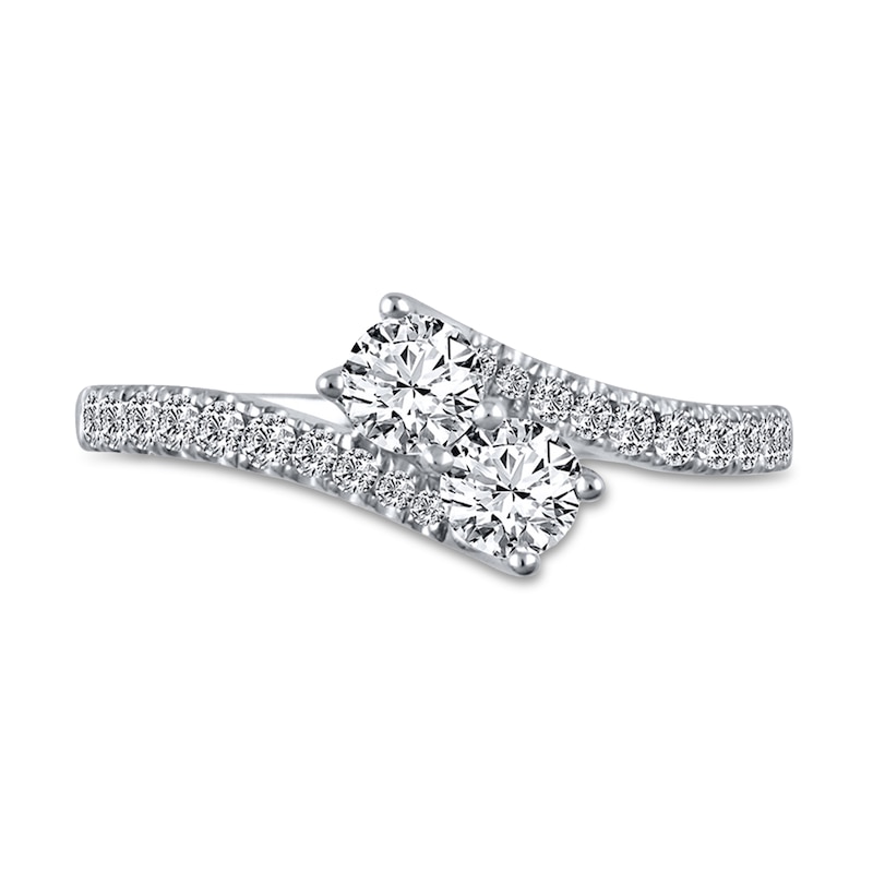 Main Image 1 of Previously Owned Ever Us Two-Stone Ring 3/4 ct tw Round-cut Diamonds 14K White Gold - Size 9.5