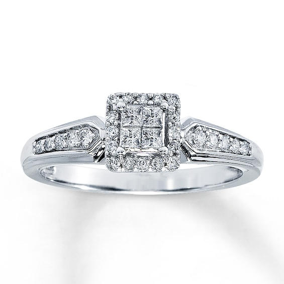 Previously Owned Diamonds Ring 1/4 ct tw Princess & Round-cut 10K White Gold Size 3.75