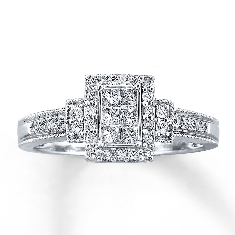 Main Image 1 of Previously Owned Diamond Ring 3/8 ct tw Princess & Round-cut 10K White Gold - Size 5