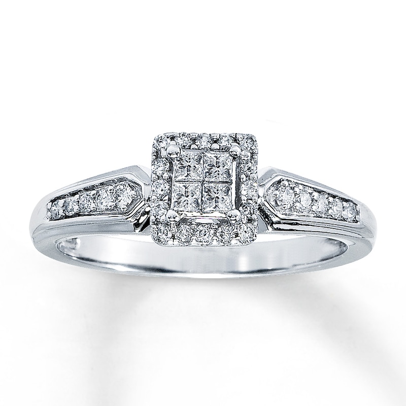 Main Image 1 of Previously Owned Previously Owned Ring 1/4 ct tw Princess & Round-cut  Diamonds 10K White Gold - Size 4.75