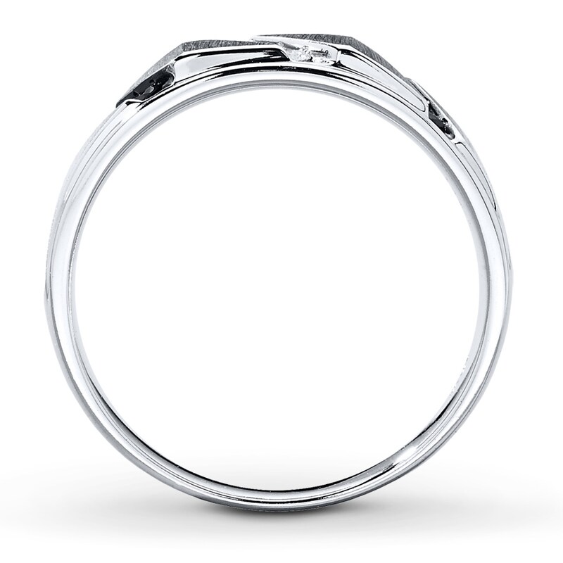 Main Image 2 of Previously Owned Men's Diamond Band 1/5 ct tw Black/White Round-cut 10K White Gold - Size 7