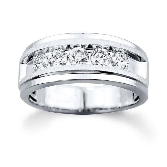 Previously Owned Men's Wedding Band 1 ct tw Round-cut Diamonds 10K White Gold Size