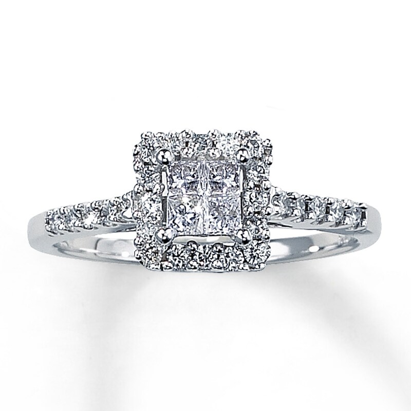 Main Image 1 of Previously Owned Diamond Engagement Ring 1/2 ct tw Princess & Round-Cut 14K White Gold - Size 4.25