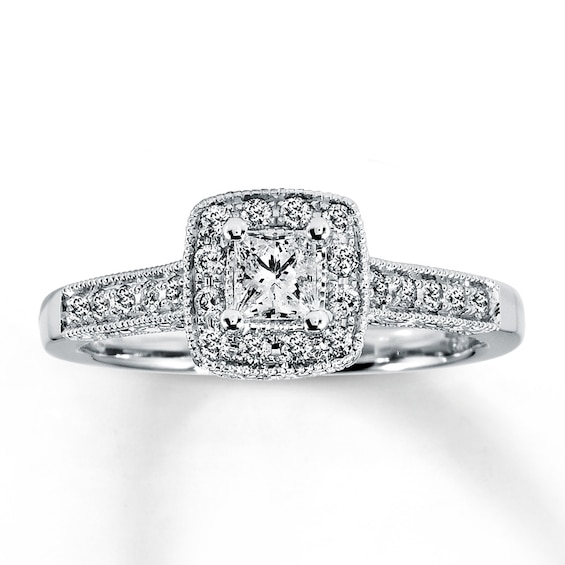 Previously Owned Diamond Engagement Ring 1/2 ct tw Princess & Round-Cut 14K White Gold Size
