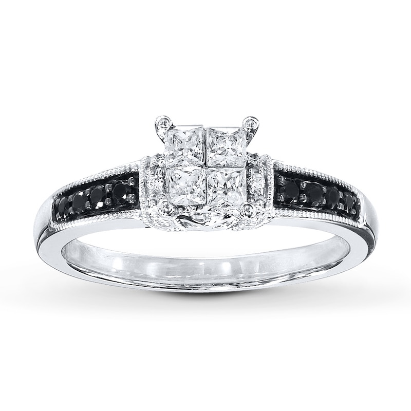 Main Image 1 of Previously Owned Black & White Diamonds 1/2 ct tw Engagement Ring 10K White Gold - Size 3.5