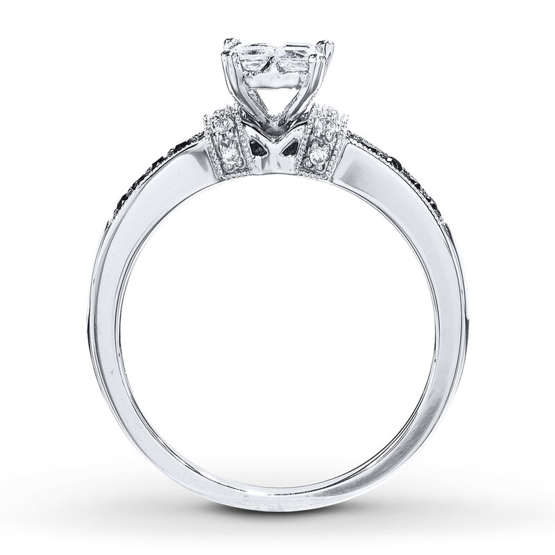 Main Image 2 of Previously Owned Black & White Diamonds 1/2 ct tw Engagement Ring 10K White Gold - Size 3.5