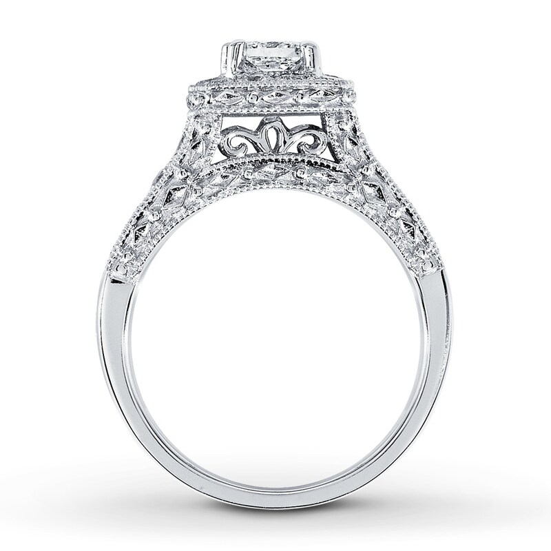 Main Image 2 of Previously Owned Diamond Engagement Ring 1 ct tw Princess & Round-cut 14K White Gold - Size 4.25