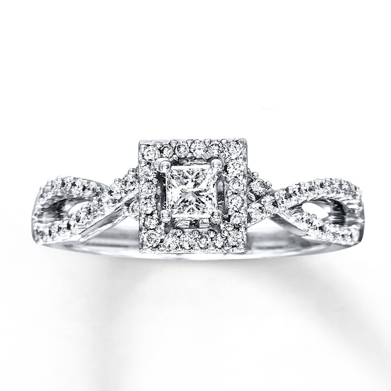 Previously Owned Diamond Engagement Ring 1/2 ct tw Princess & Round-cut 14K White Gold Size 9