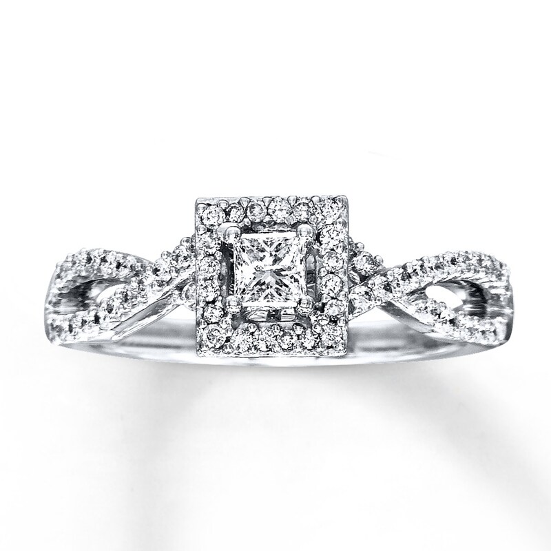 Main Image 1 of Previously Owned Diamond Engagement Ring 1/2 ct tw Princess & Round-cut 14K White Gold - Size 9