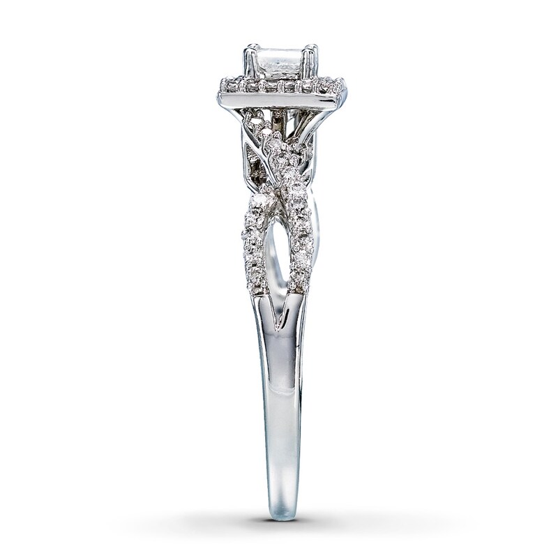Main Image 3 of Previously Owned Diamond Engagement Ring 1/2 ct tw Princess & Round-cut 14K White Gold - Size 9