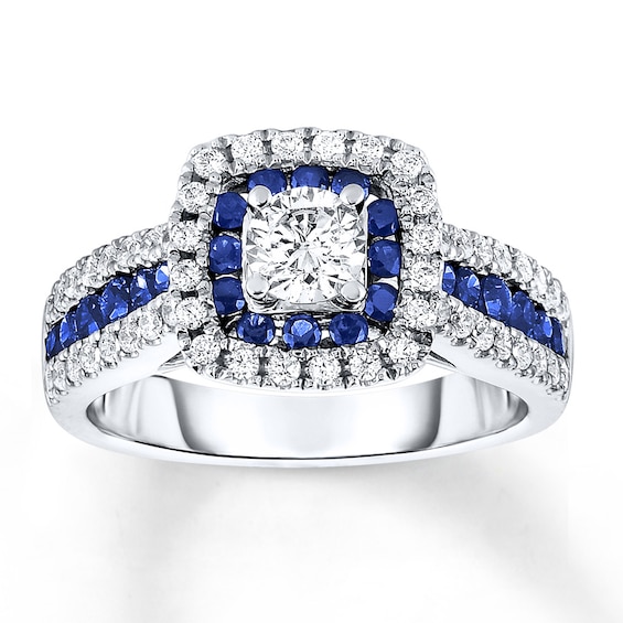 Previously Owned Sapphire Engagement Ring 7/8 ct tw Round-cut Diamonds 14K White Gold Size 11