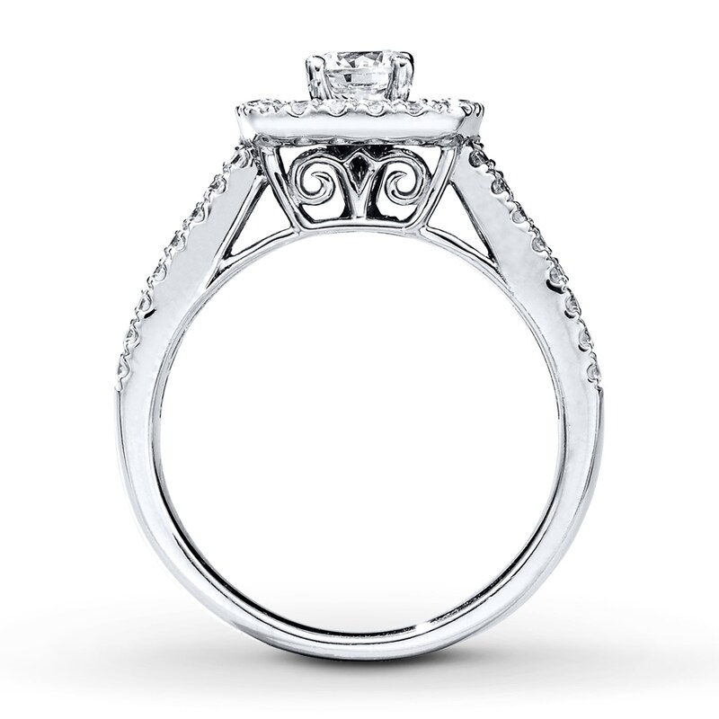 Main Image 2 of Previously Owned Sapphire Engagement Ring 7/8 ct tw Round-cut Diamonds 14K White Gold - Size 11