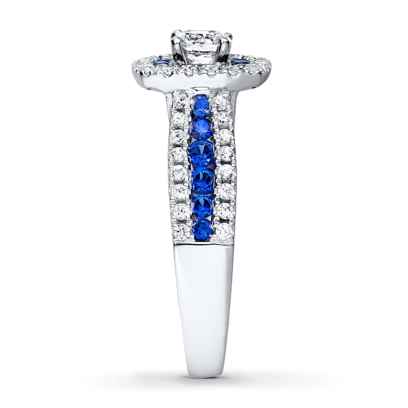Main Image 3 of Previously Owned Sapphire Engagement Ring 7/8 ct tw Round-cut Diamonds 14K White Gold - Size 11
