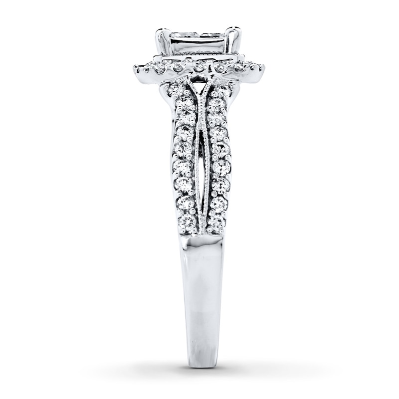 Main Image 3 of Previously Owned Diamond Engagement Ring 1 ct tw Princess & Round-cut 14K White Gold - Size 9.75
