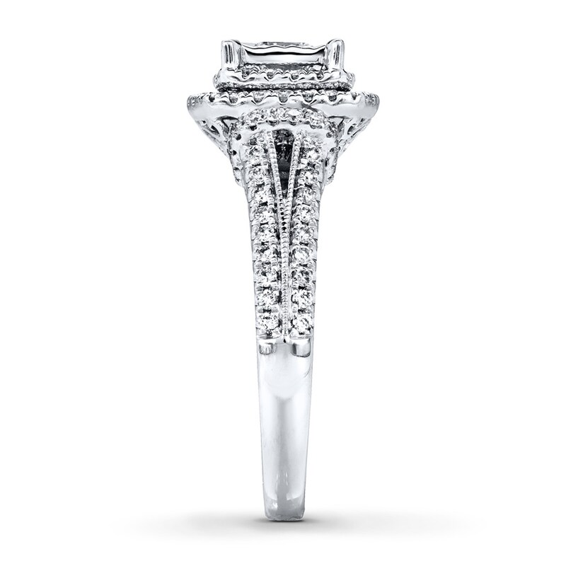 Main Image 3 of Previously Owned Engagement Ring 1 ct tw Princess & Round-cut Diamonds 14K White Gold - Size 4.5