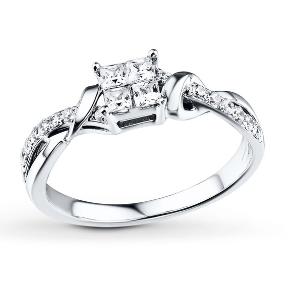 Previously Owned Diamond Promise Ring 3/8 ct tw Princess & Round-cut 10K White Gold Size 9.5