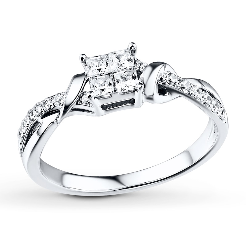 Main Image 1 of Previously Owned Diamond Promise Ring 3/8 ct tw Princess & Round-cut 10K White Gold - Size 9.5